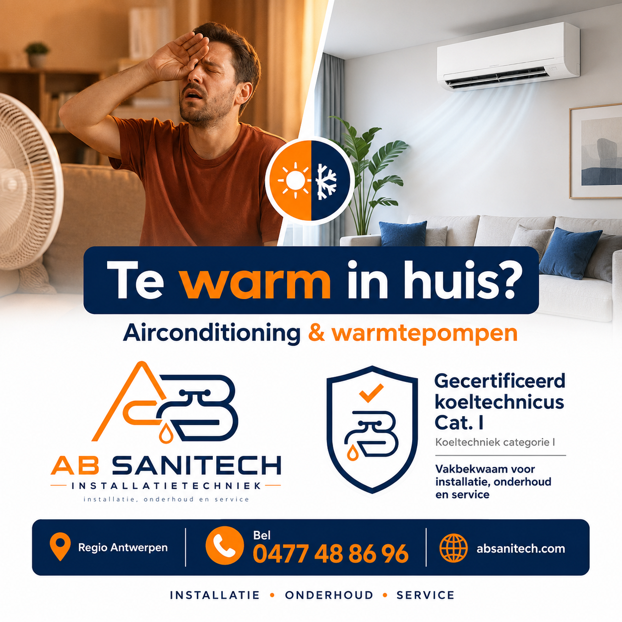 AB Sanitech — gecertificeerd koeltechnicus categorie I voor airco en warmtepompen