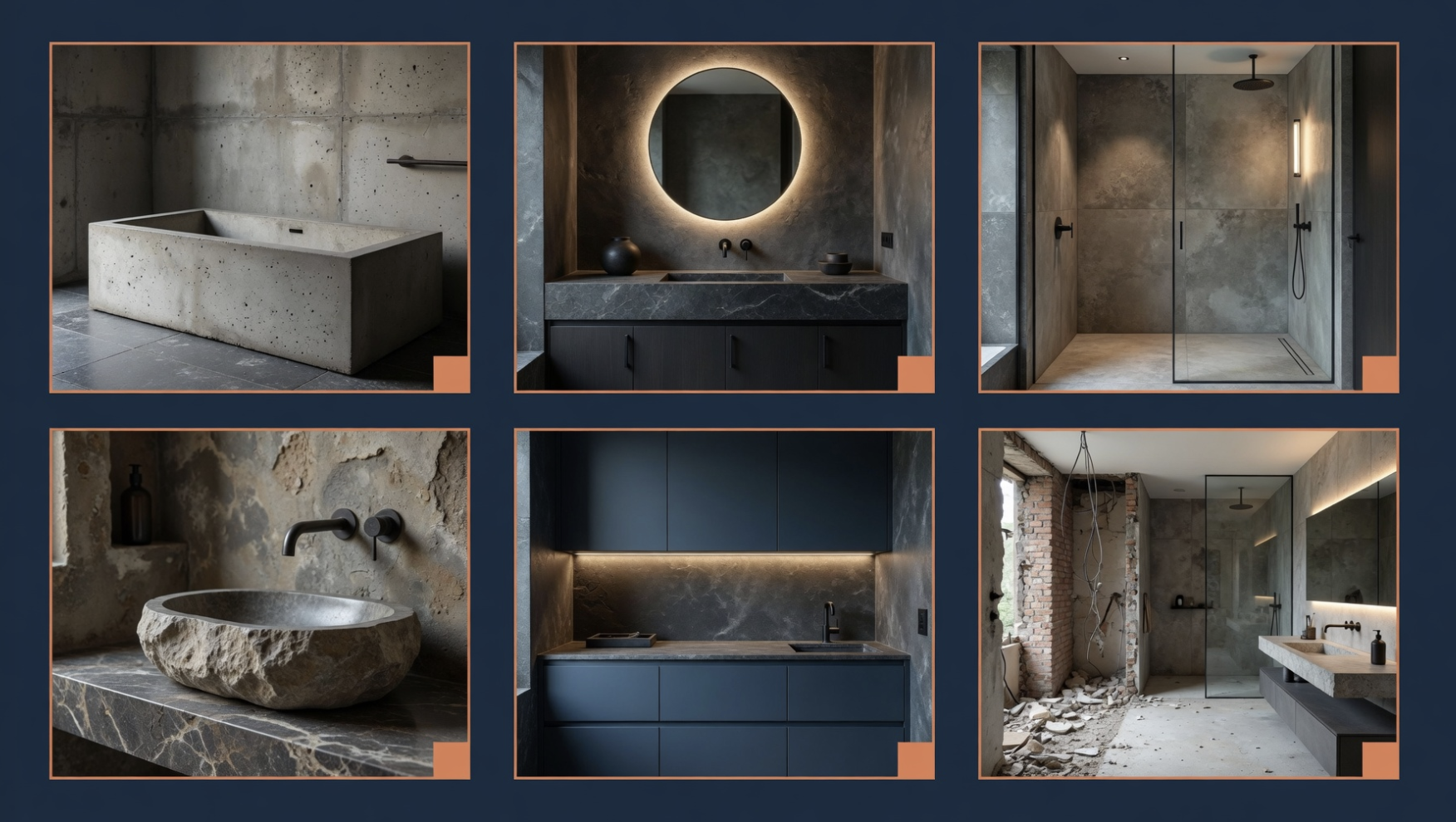 Zes exclusieve badkamerrealisaties: beton, natuursteen, backlit spiegels en walk-in douches